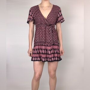 NWT Raga Avah Short Wrap Dress Floral Pink Blue Size S Bohemian